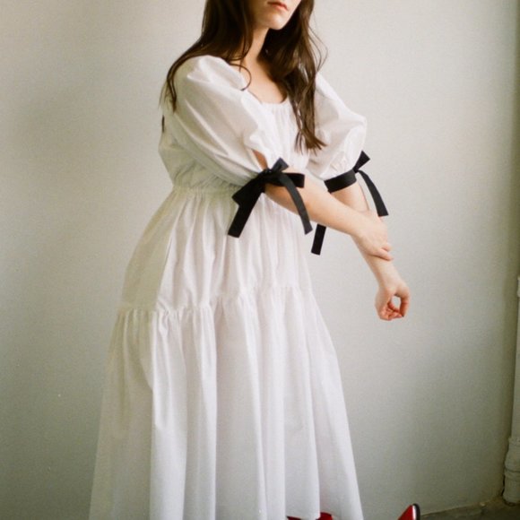 Eliza Faulkner White Puff Sleeve Cotton Dress - Size XS/ Small - Picture 2 of 12